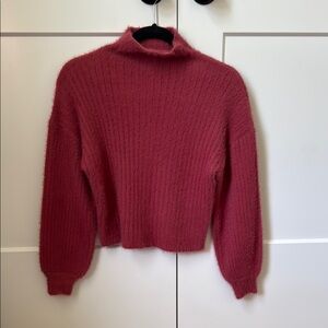 Raspberry Ribbed Knit Turtleneck Sweater